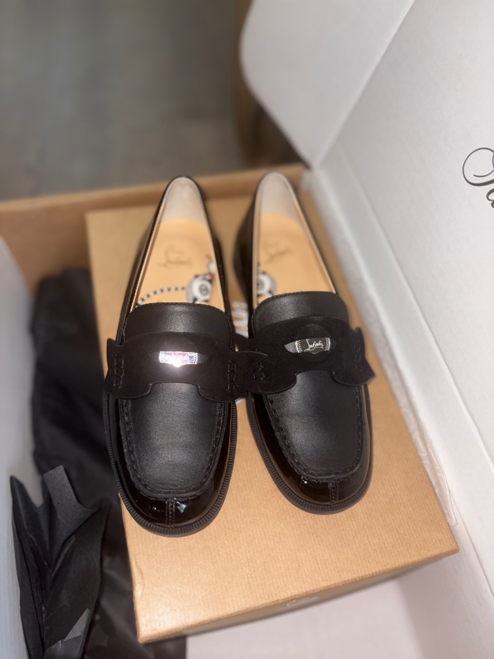 Christian Louboutin Mini Penny Flat Loafers Kids Size 32 Black Patent Leather NI